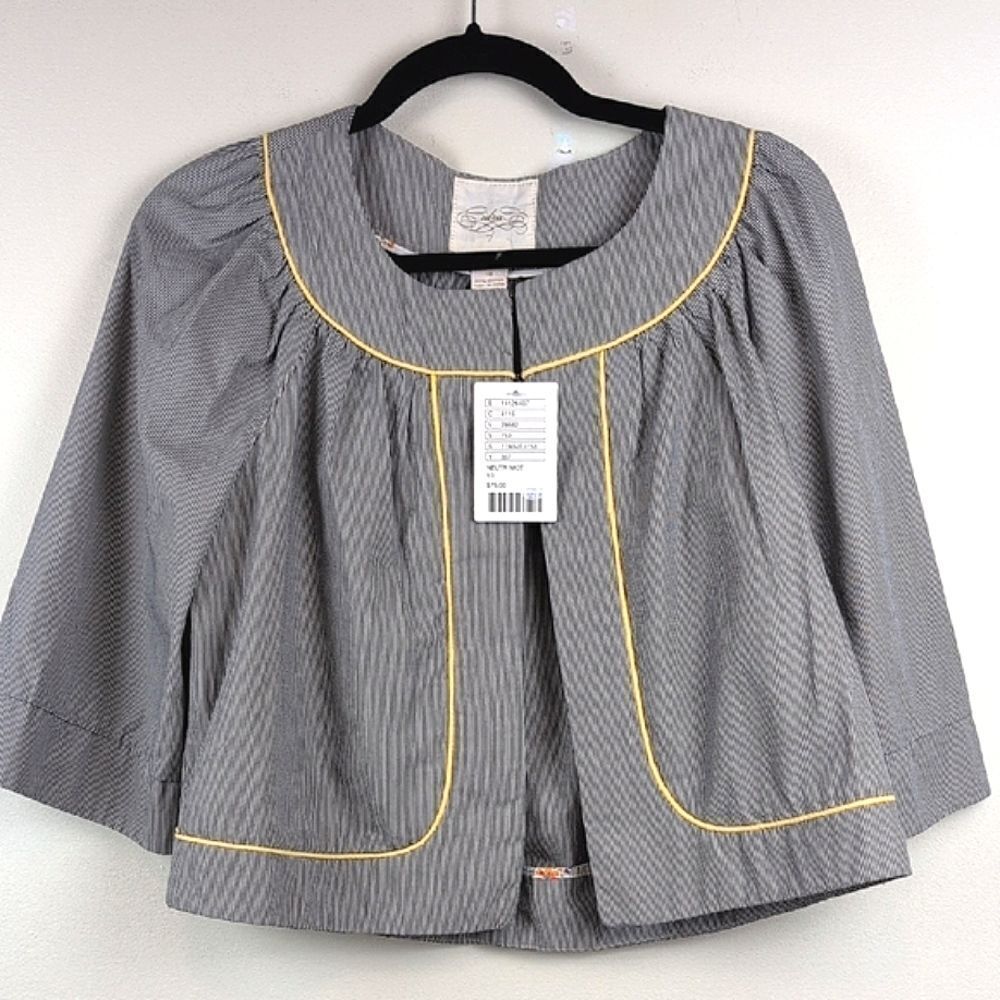 NWT Anthropologie Sidra Black & White Pinstripe Short Jacket 3/4 Length Sleeve